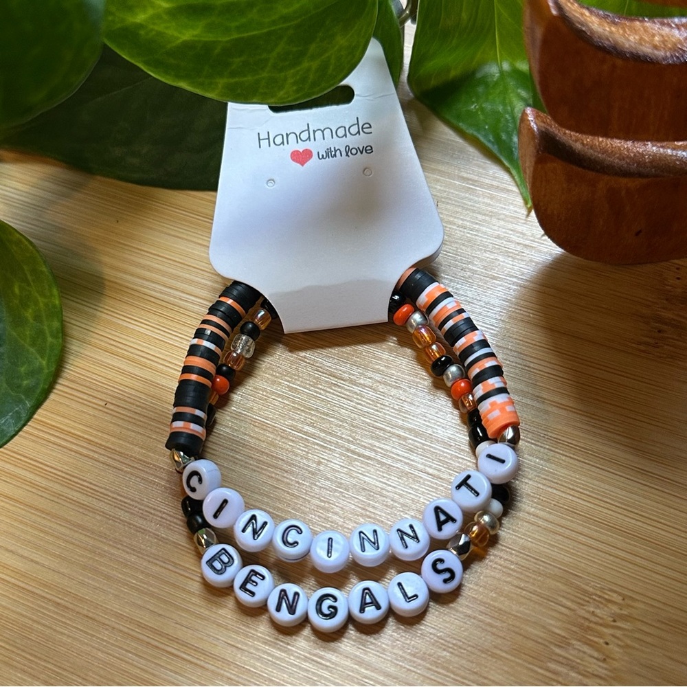 Cincinnati Bengals Football Fan Bracelet Set - Flexible‎ Fit - Sports Jewelry